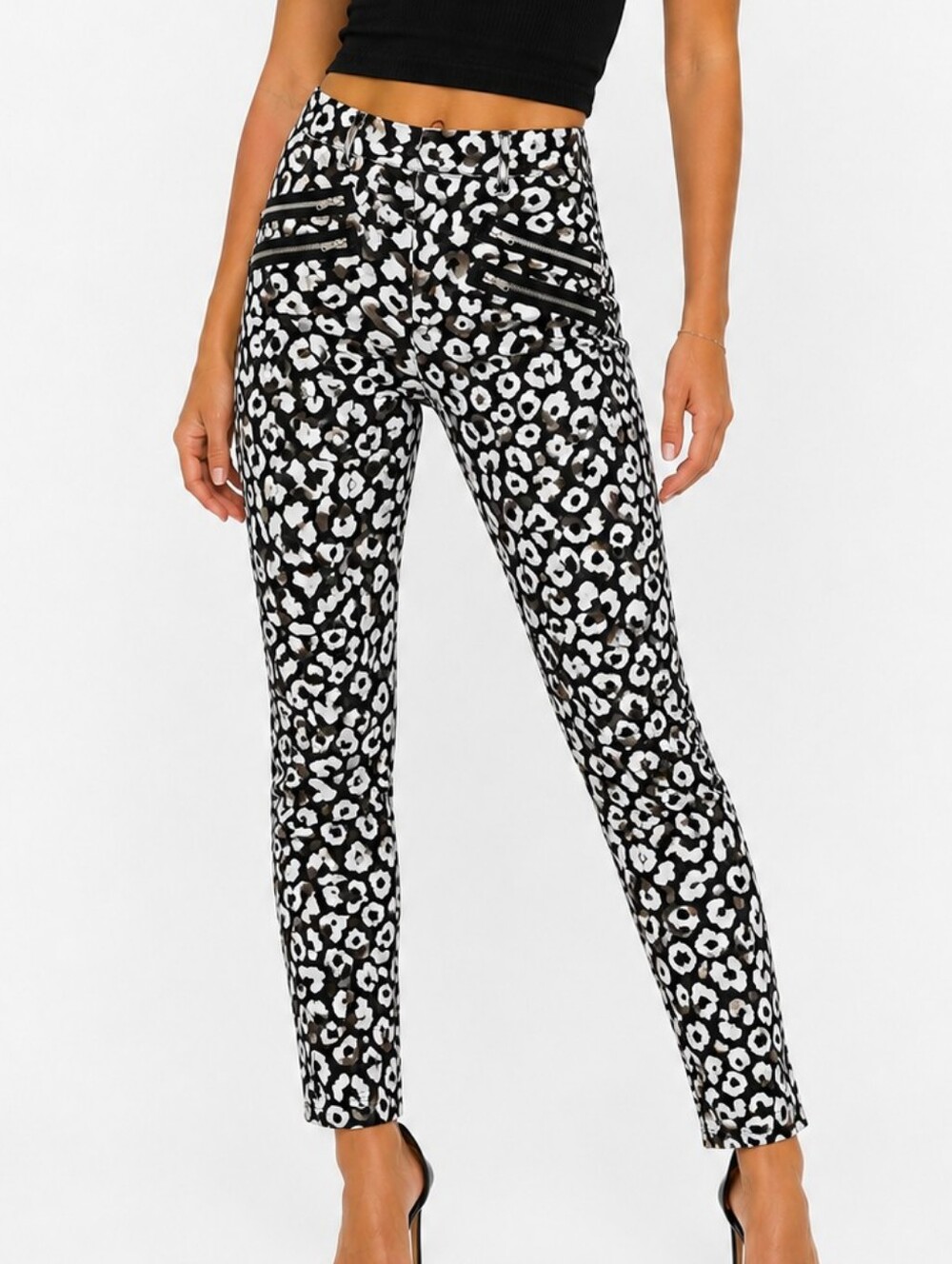 BONGO Black & White Leopard Pants with Zip Accents NWT